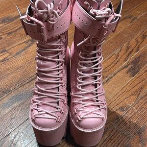 Pink Platform Lace-Up Women's Boots